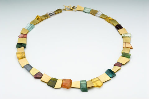 18 carat gold mosaic necklace with tourmaline