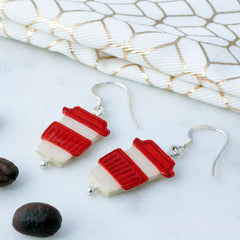 Earrings made from recycled coffee cup paper