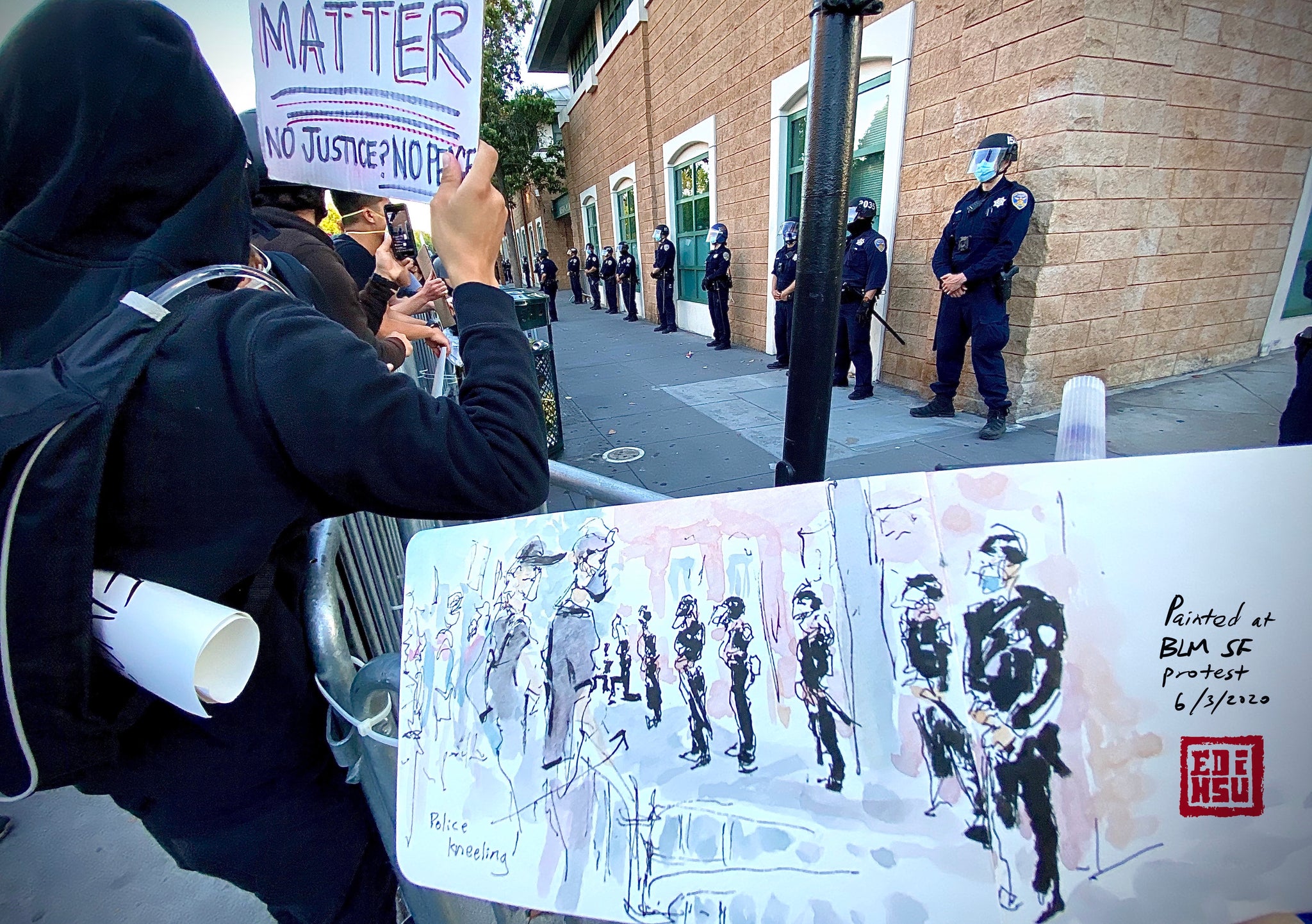 Black Lives Matter Protest Mission District live watercolor