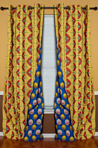 Blue yellow african print curtains