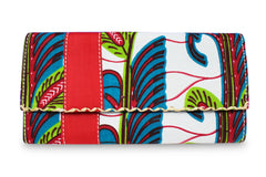 red floral african print clutch