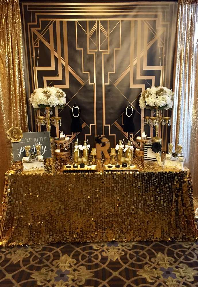 1920s Themed Party Backdrop Black And Gold 30th 40th Birthday Backdrop