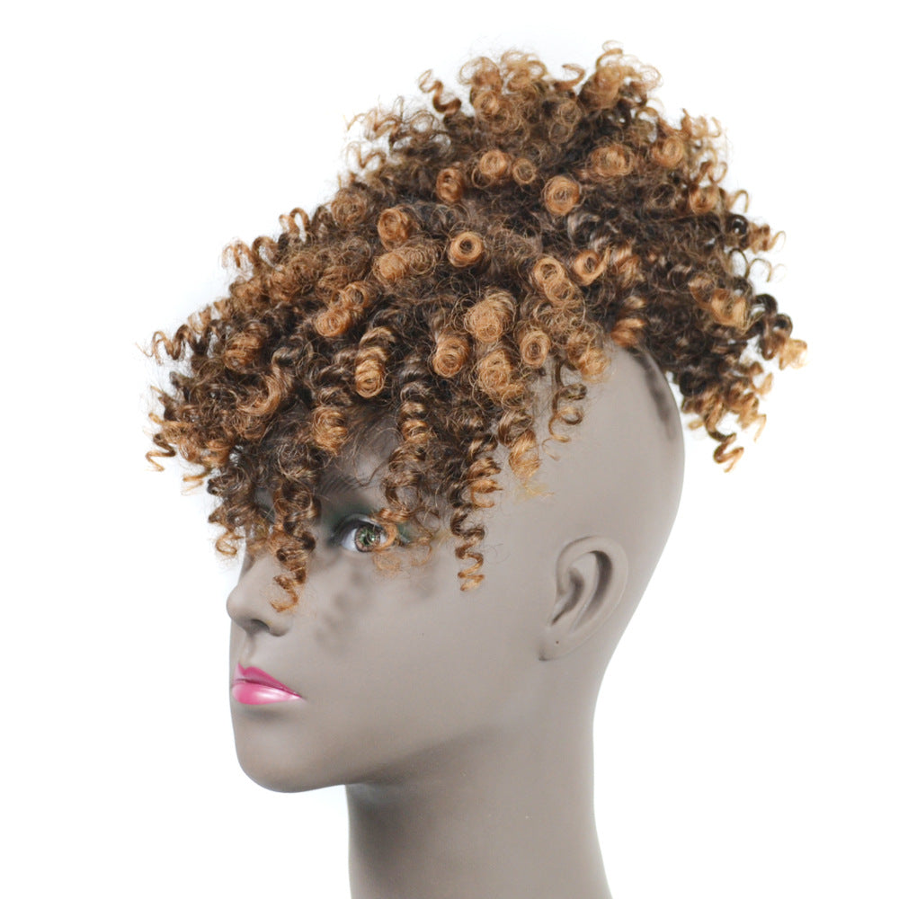 

Meșă modernă din păr sintetic pentru femei, stil afro creț, coc fals cu breton