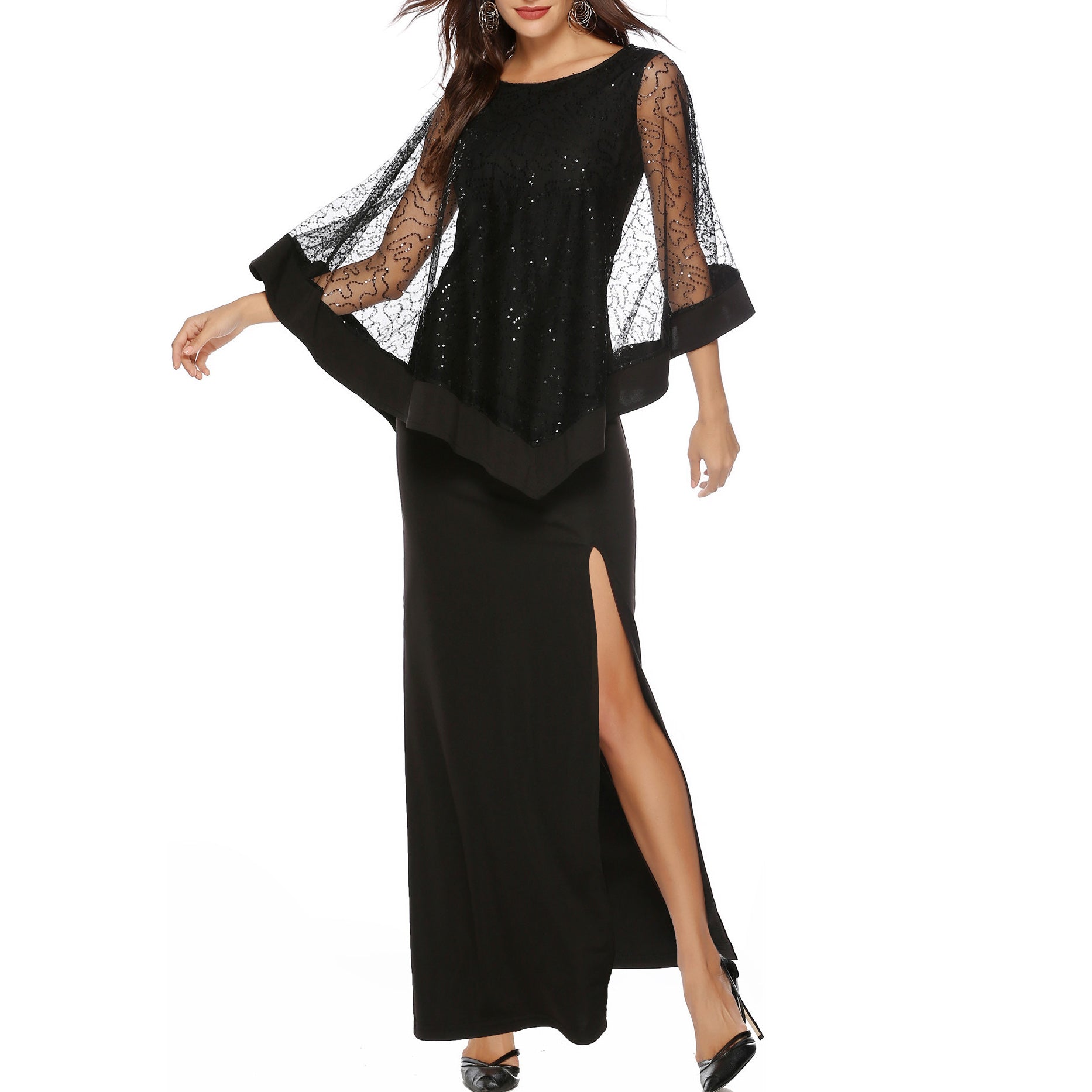 

Rochie lungă și elegantă pentru femei, cu model cu sclipici potrivit pentru evenimente și petreceri