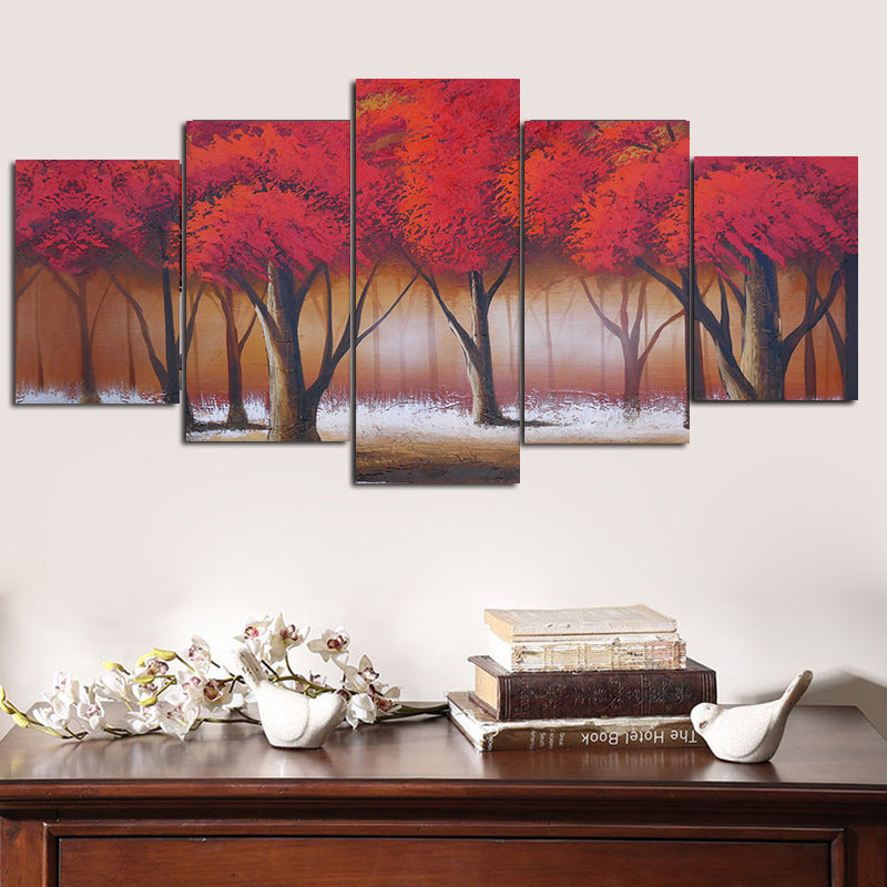 

Tablou de perete din 5 piese, cu pomi roșii, decorațiune pentru sufragerie