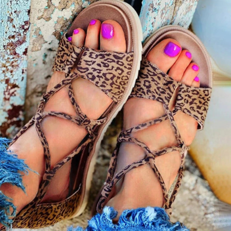 

Femei sandale cu curea de modă cu leopard / sandale plate de culoare solidă