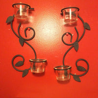 Tealight Candle Holder ~ Metal & Glass ~ Leaves ~ Swirls