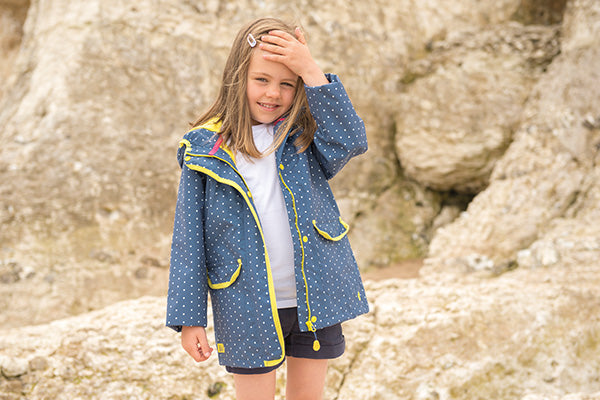 Girl's Fleur Coat in Blue Bay Dot.