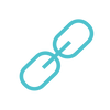 An aqua colored chainlink icon depicting how durable cork accessories are.