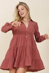 Corduroy tiered dress CHOICE OF COLORS