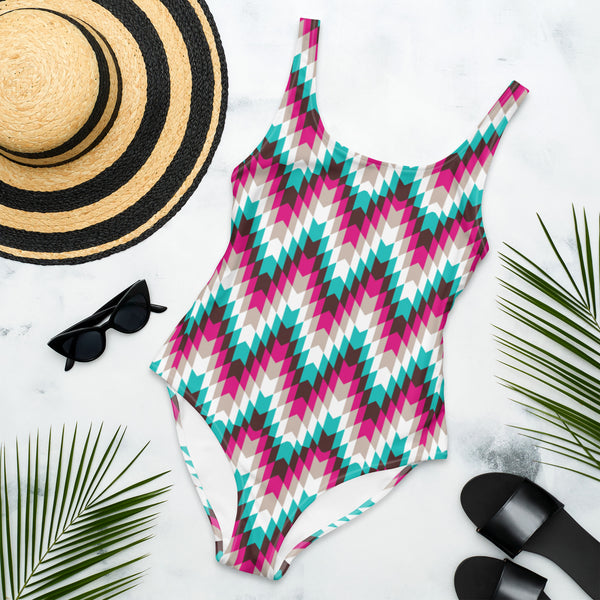 Yeehaw Turquoise Aztec One-Piece Swimsuit