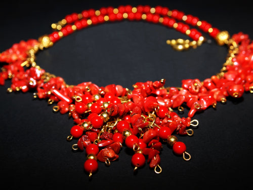 boho chic red coral necklace