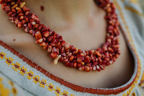 detailed focus on beautiful coral necklace