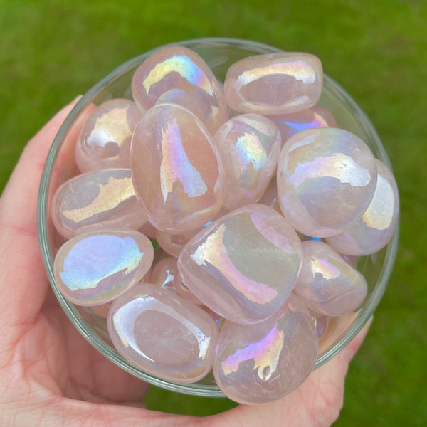 Rose Angel Aura Quartz Stone (Electroplated)