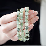 Prehnite with Epidote Bead Bracelet, 8mm