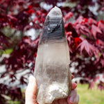 Raw Smoky Quartz Phantom Point with Tourmaline from Namibia