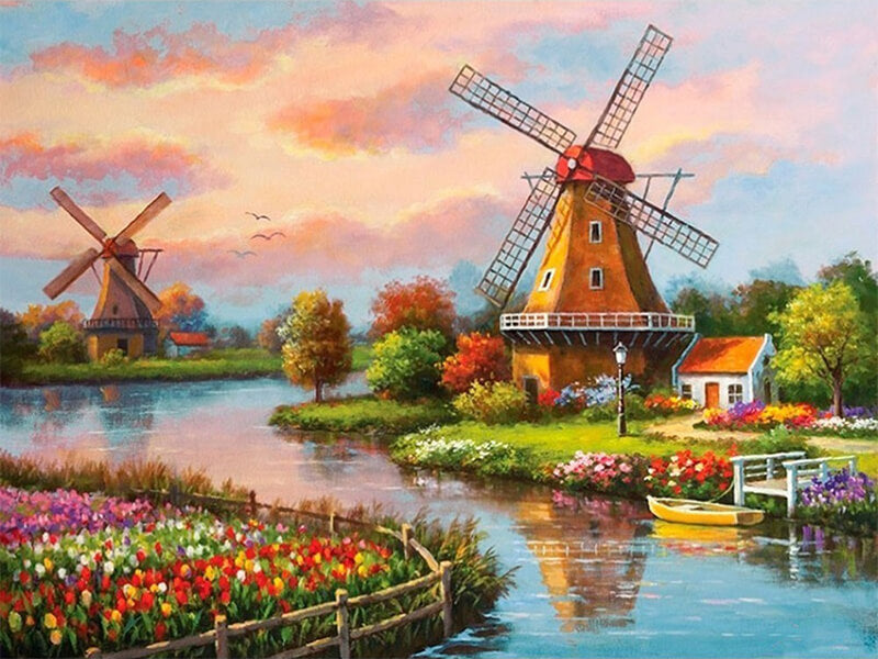Windmill Landscapes Diamond Painting Kits | OLOEE