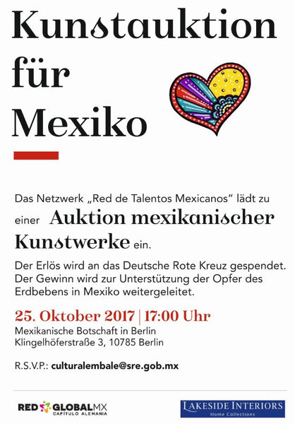 Subasta pro damnificados del sismo de sep. 2017. Secretaría de Relaciones Exteriores. Embajada de México. Berlín, Alemania. 