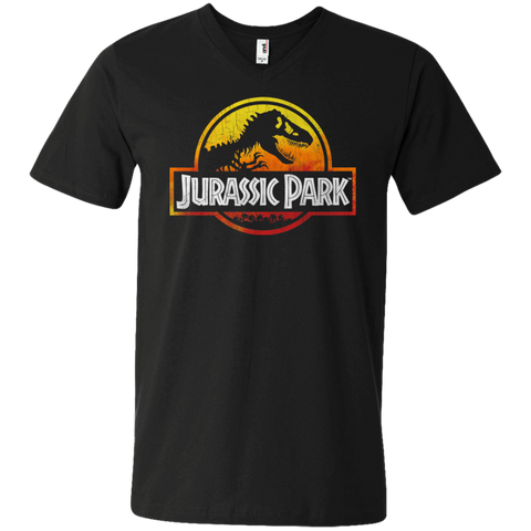 Jurassic Park Sunset Logo Mens V-Neck T-Shirt Black / S Mens V-Neck T-Shirt - FanClub Gifts
