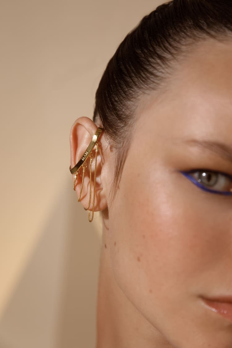 gold cuff earrings with chain