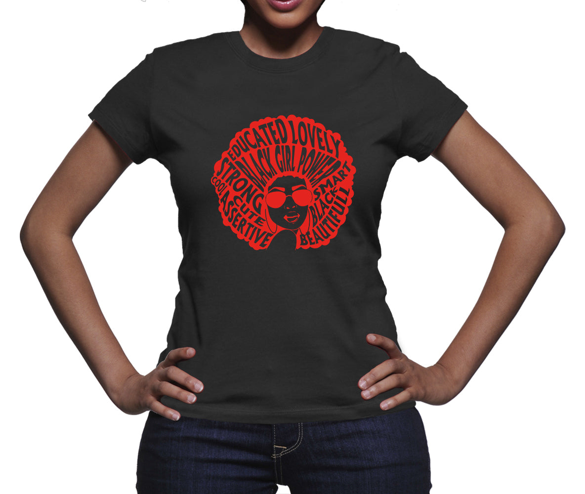 Afro Word Art Natural Hair T Shirt For Black Women Strong Black