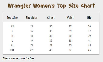 Wrangler Women’s Top Size Chart