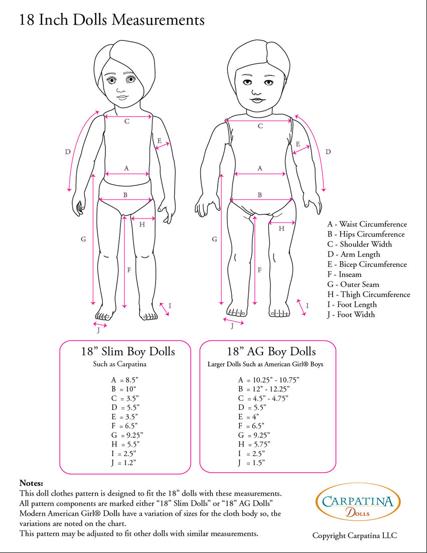 american girl doll measurements