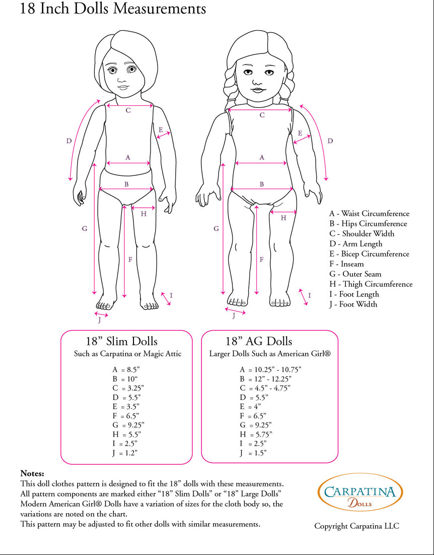 american girl doll measurements