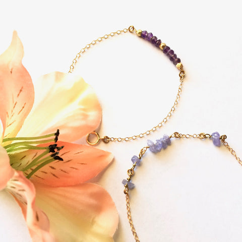 Delicate Amethyst and Tanzanite Gemstone Chain Bracelets - IB Jewelry