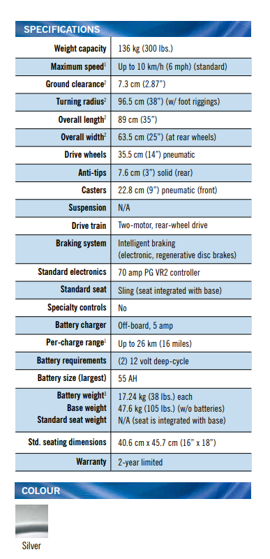 Pride R-40 Fusion Power Chair Specifications