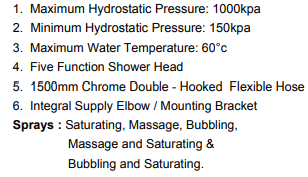 XL142C 5 Function hand shower Specifications