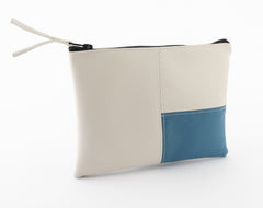 White + Blue Handmade Mondrian Zip Pouch