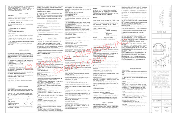 general notes sheet of a set of house plans