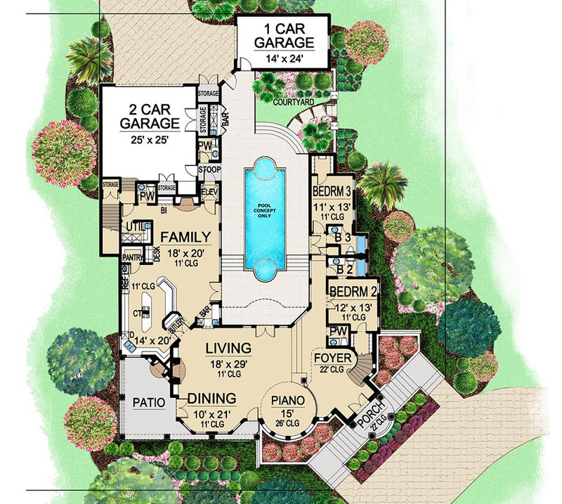 The Courtyard House Plan Luxury Home