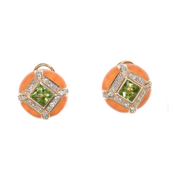 orange enamel peridot and diamond earrings