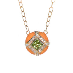 orange enamel peridot and diamond necklace