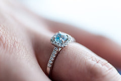 up-close photo of a diamond engagement ring 