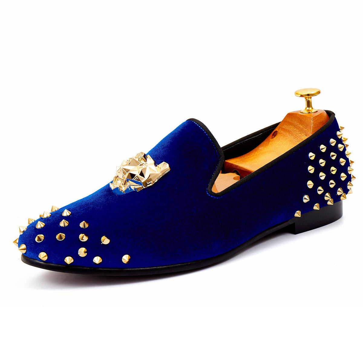 blue loafers with spikes