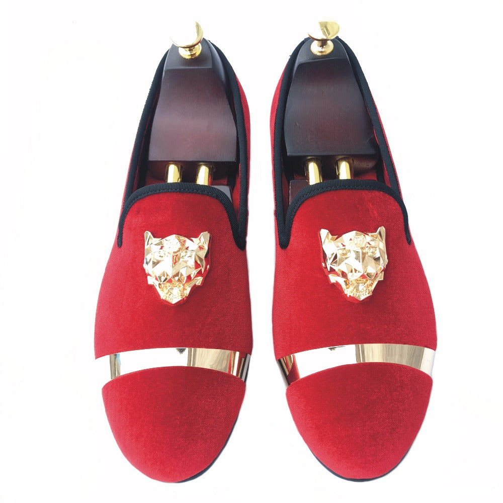 red and gold loafers mens