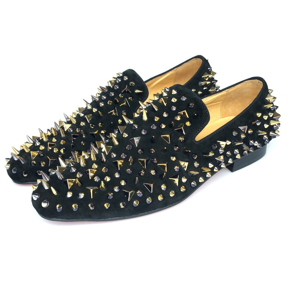 black shoes with gold spikes