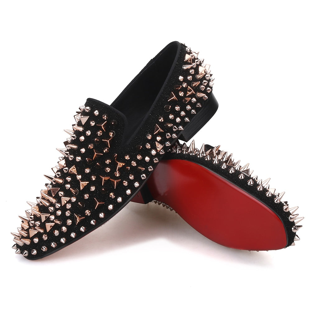 rose gold spiked loafers