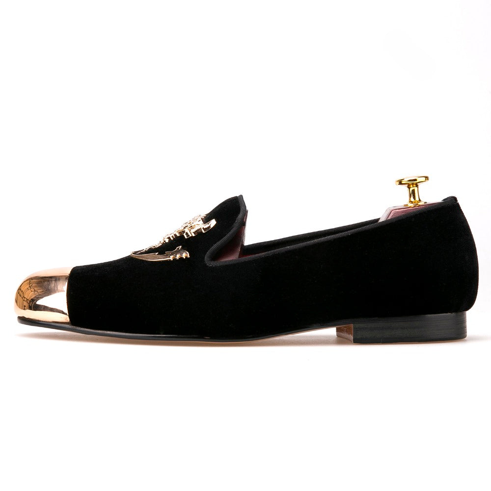 mens black loafers gold buckle