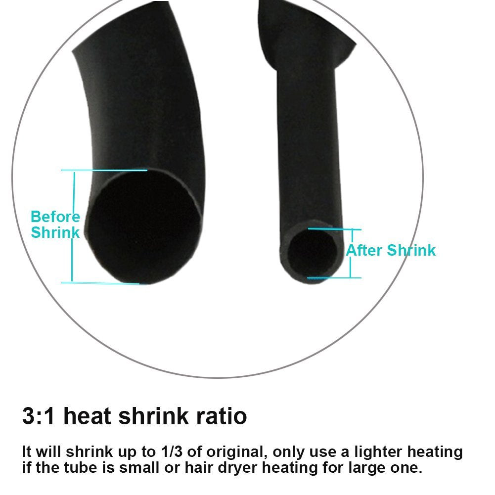 10Ft 3/4" 19mm Black 3:1 Dual-Wall ADHESIVE Lined Heat Shrink Tubing 