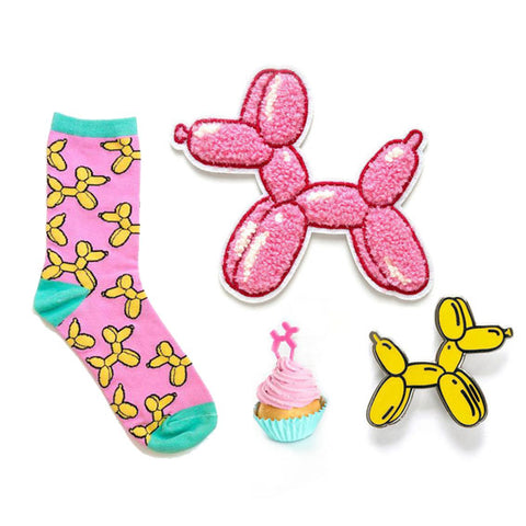 balloon dogs Jeff Koons pin patch cupcake topper socks