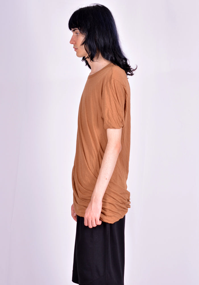 RICK OWENS RU02A5256 UC 24 DOUBLE LAYERED T-SHIRT HONEY