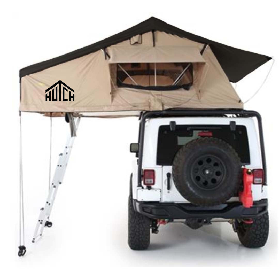 Hutch tent on top of a white Jeep