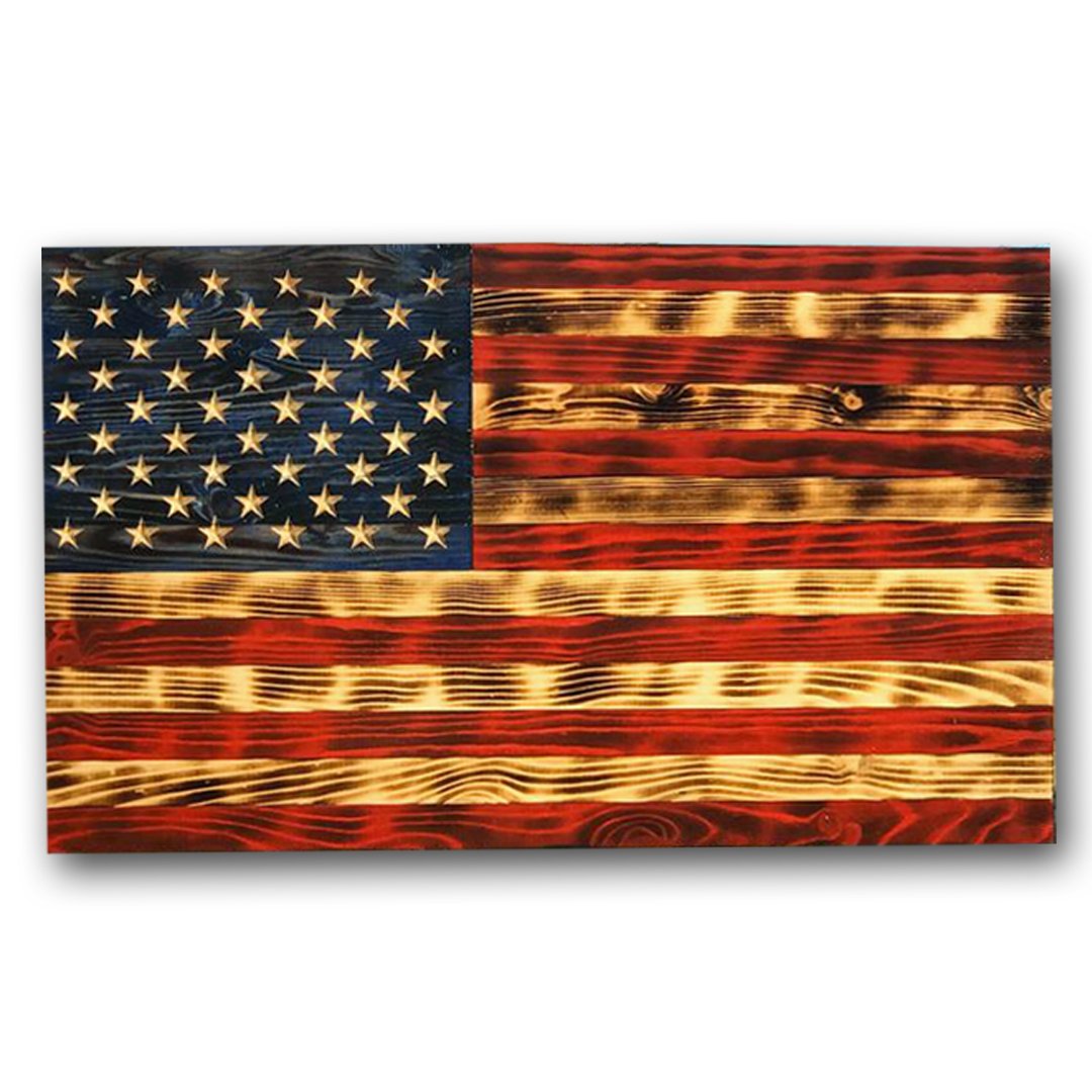 Wood Handmade American Flag Hand-Carved Rustic