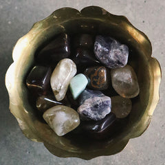 Brass Dish filled with Tumbled Crystals