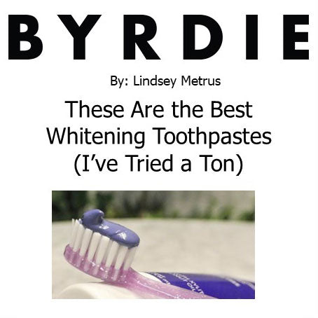 Byrdie magazine review of POPWHITE teeth whitening purple toothpaste