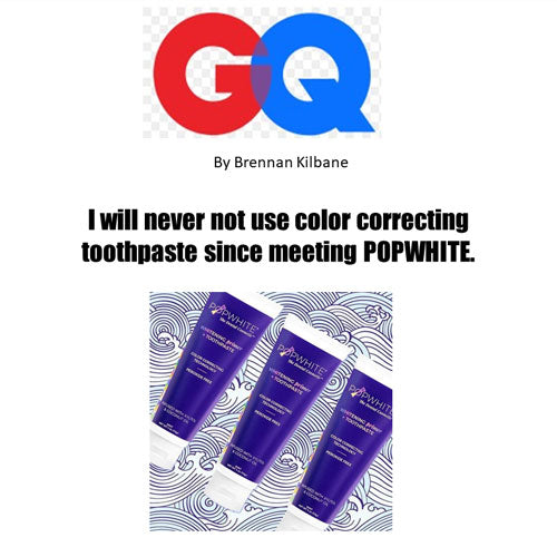 GQ magazine review of POPWHITE teeth whitening purple toothpaste